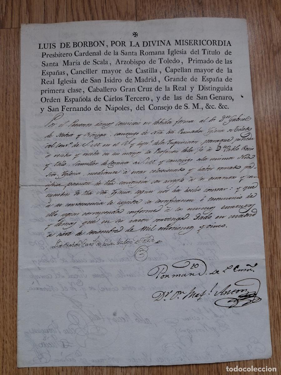Manuscritos antiguos: Luis Mar&iacute;a de Borb&oacute;n y Villabriga (Arzobispo de Toledo y Primado de Espa&ntilde;a) 1805 (Leer texto).