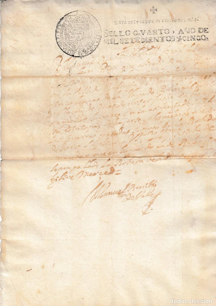 Manuscritos antiguos: 1705 BALENZIA BOBEDA DE TORO SELLO FISCAL OFICIO 2 MRS. MESTA