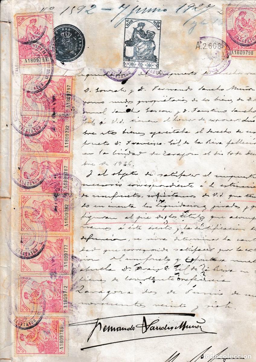 Manuscritos antiguos: 1928 MORES, PURROY, SABI&Ntilde;AN, ARANDA DE MONCAYO. RELACION FINCAS FAMILIA SANCHO Y GIL RIVA