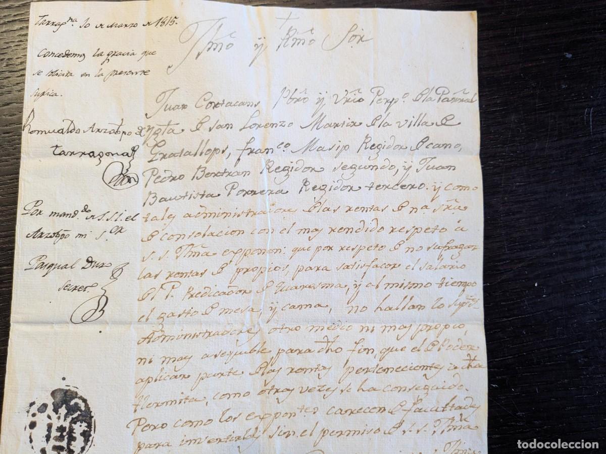 Manuscritos antiguos: 1815. GRATALLOPS TARRAGONA ARZOBISPO ROMUALDO MON VELARDE GUERRA INDEPENDENCIA SEVILLA