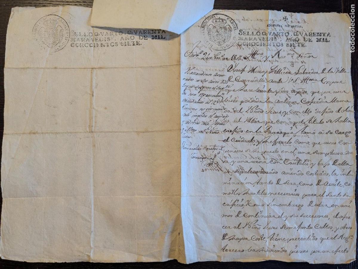 Manuscritos antiguos: 1807 CORNUDELLA OBISPO TARRAGONA ALTAR COFRADIA NI&Ntilde;O JESUS FAMILIA ALEU ROMUALDO MON VELARDE SEVILLA