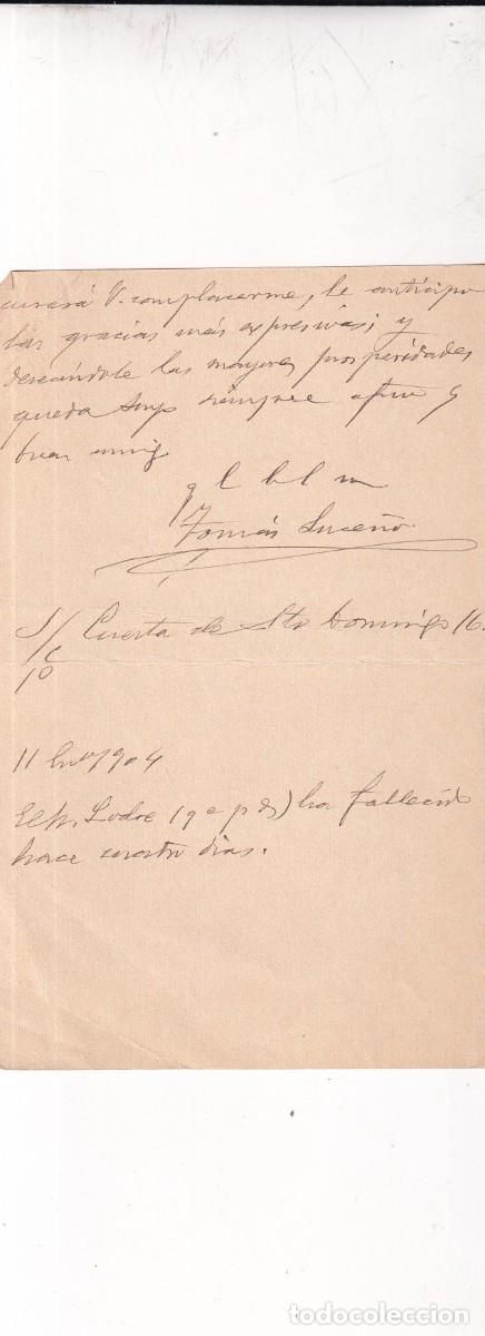 Manuscritos antiguos: CARTA MANUSCRITA CON FIRMA DEL DRAMATURGO Y POETA ESPA&Ntilde;OL TOM&Aacute;S LUCE&Ntilde;O Y BECERRA