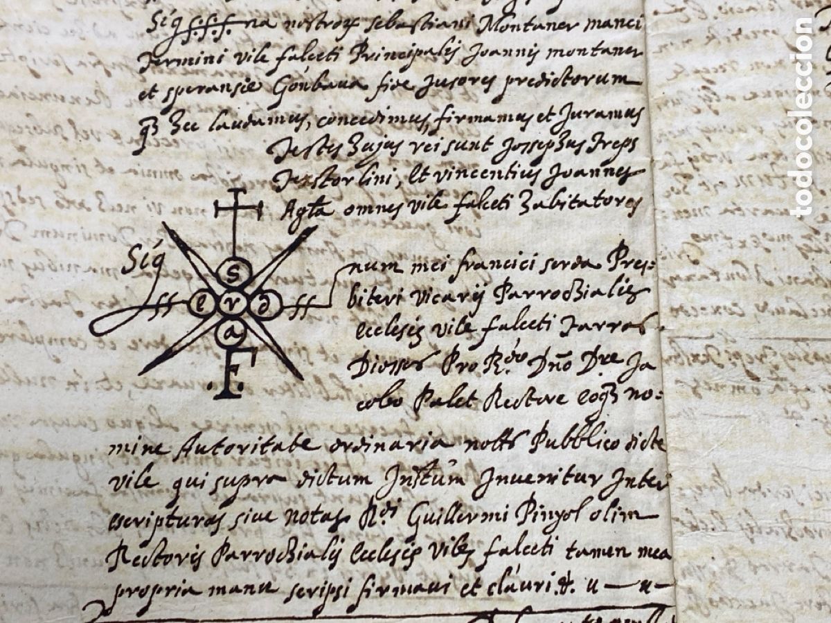 Ancient Manuscripts: Documento en lat&iacute;n Vila Falceti di&oacute;cesis de Tarragona acto venta 1634 Falset Siglo XVII tipo libreta