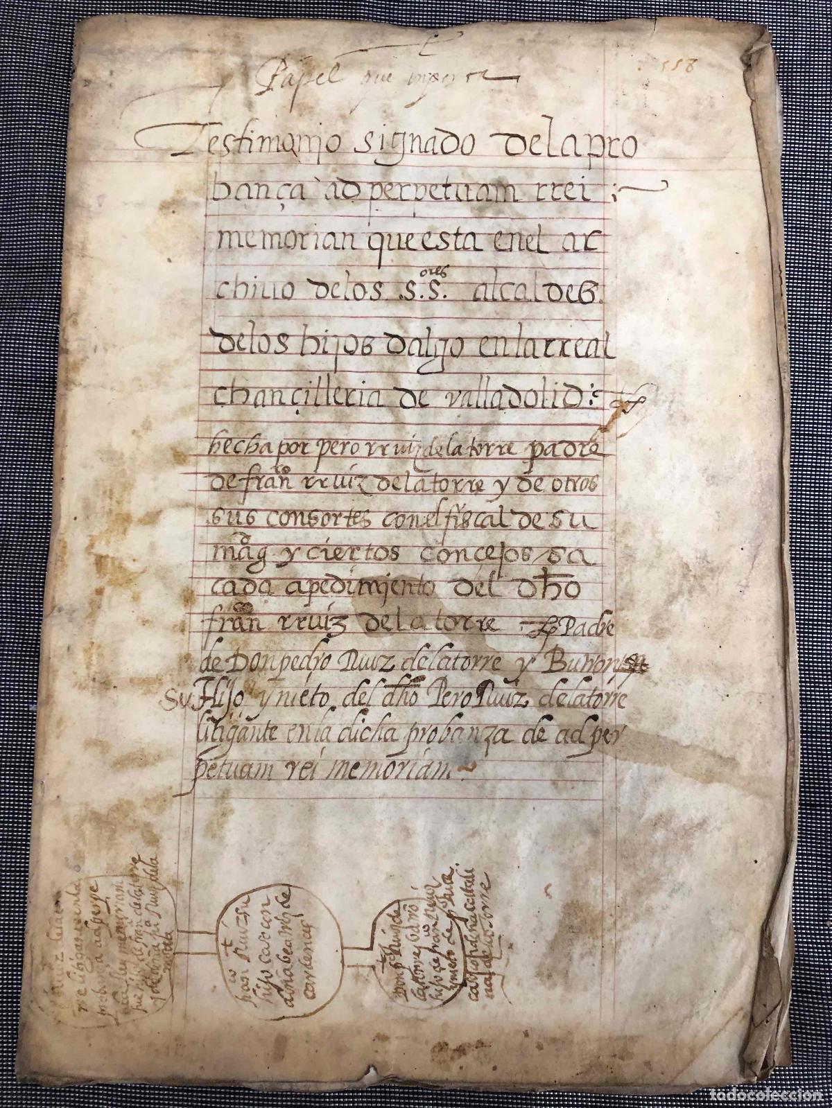 Manuscritos antiguos: TESTIMONIO DE NOBLEZA E HIDALGUIA DE SANGRE MAYORAZGO DE RUIZ DE LA TORRE, CARRION DE LOS CONDES
