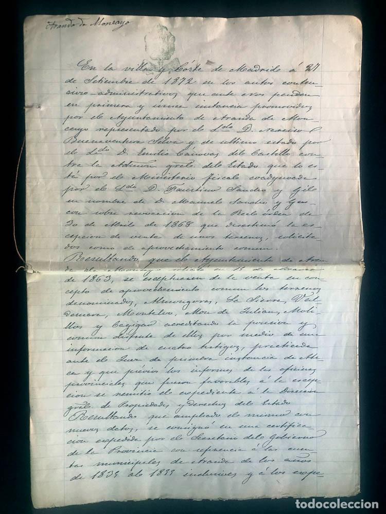 Manuscritos antiguos: MADRID 1872 - AUTO SOBRE VENTA TIERRAS COMUNALES / ARANDA DE MONCAYO ( ZARAGOZA )