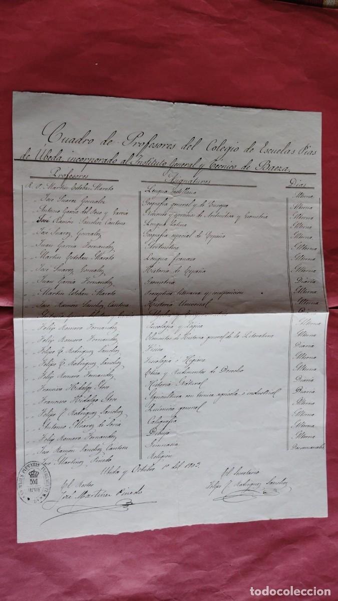 Manuscritos antiguos: CUADRO DE PROFESORES DEL COLEGIO ESCUELAS PIAS DE UBEDA.-MANUSCRITO.-UBEDA.-A&Ntilde;O 1903.