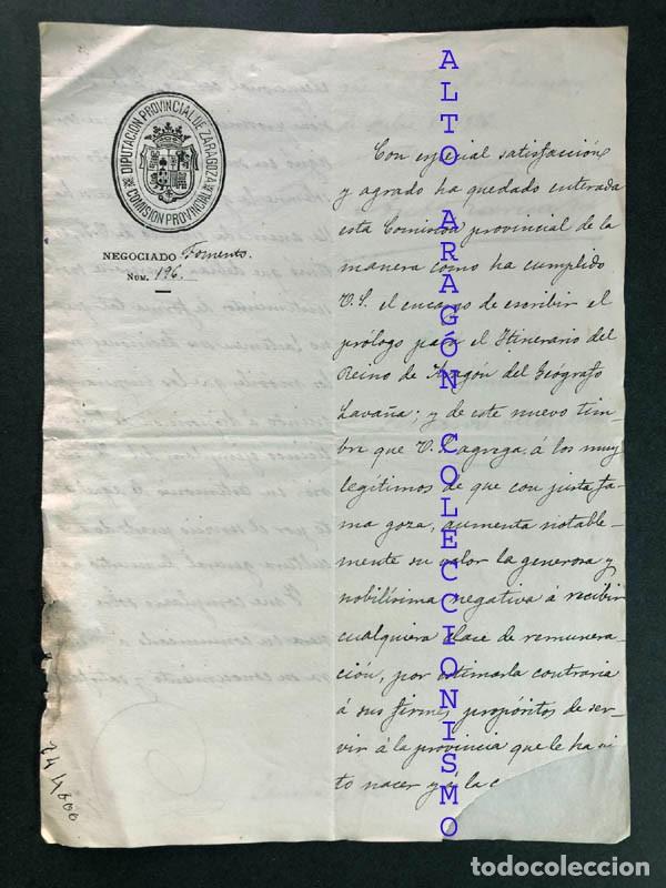 Manuscritos antiguos: ZARAGOZA 1896 / AGRADECIMIENTO A FAUSTINO SANCHO Y GIL - PR&Oacute;LOGO DEL ITINERARIO DEL REINO DE ARAG&Oacute;N