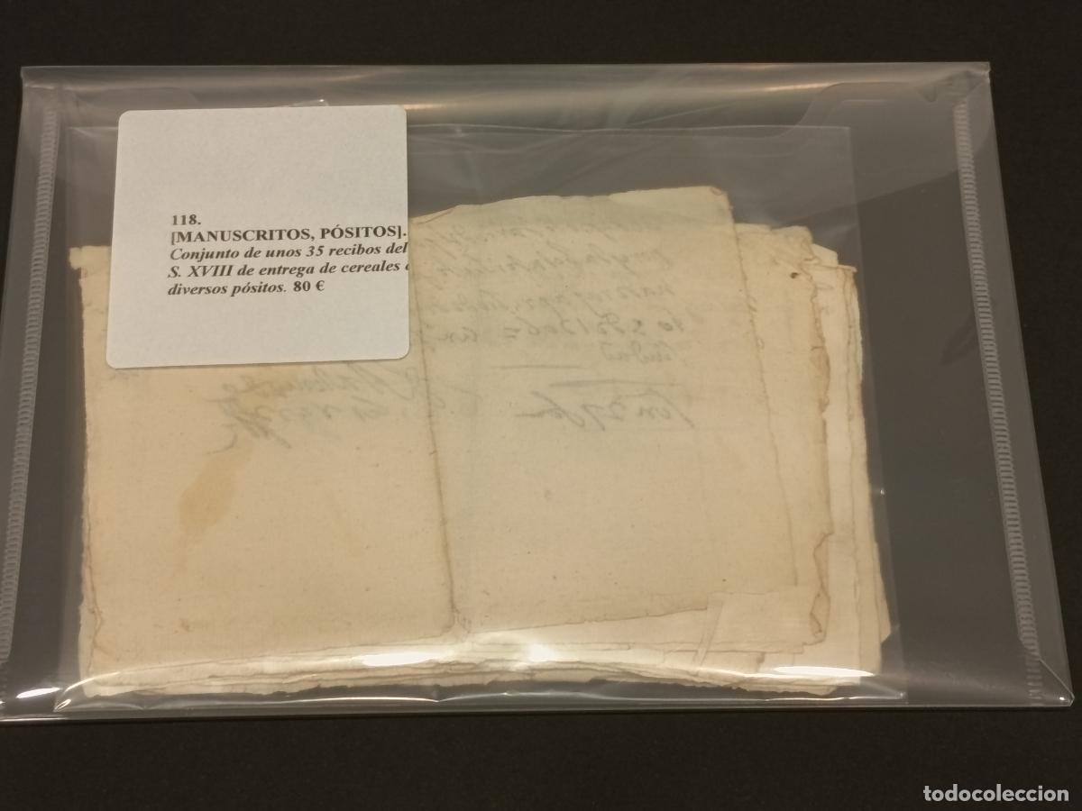 Manuscritos antiguos: Conjunto de unos 35 recibos del siglo XVIII de entrega de cereales en diversos p&oacute;sitos