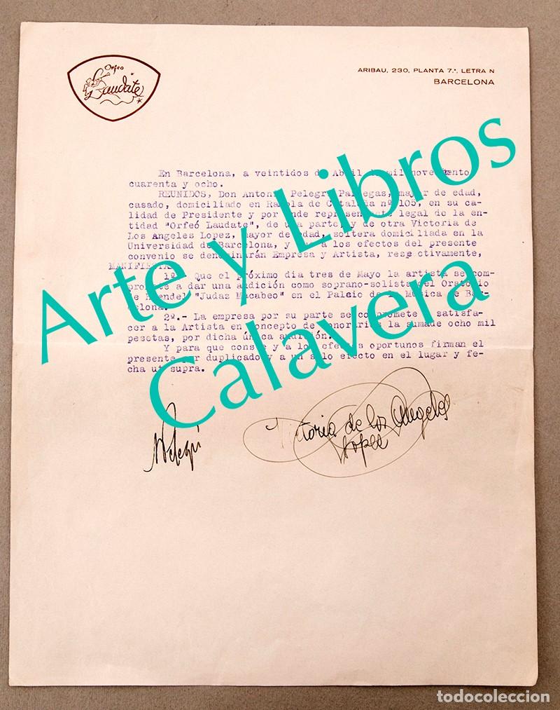 Manuscritos antiguos: VICTORIA DE LOS &Aacute;NGELES - ANTONIO PELEIGRI PARTAGAS - 1948 - CARAT AUT&Oacute;GRAFA