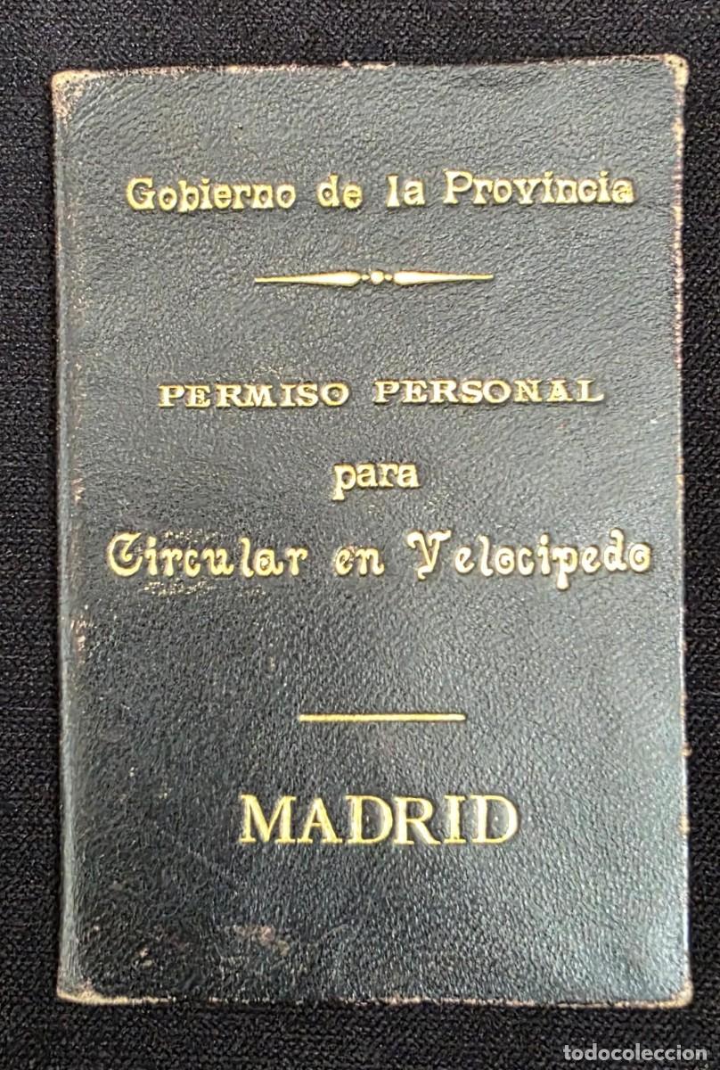Manuscritos antiguos: Permiso Original de 1895 para Circular en Veloc&iacute;pedo Madrid Documento Hist&oacute;rico Antiguo 10x7 cm