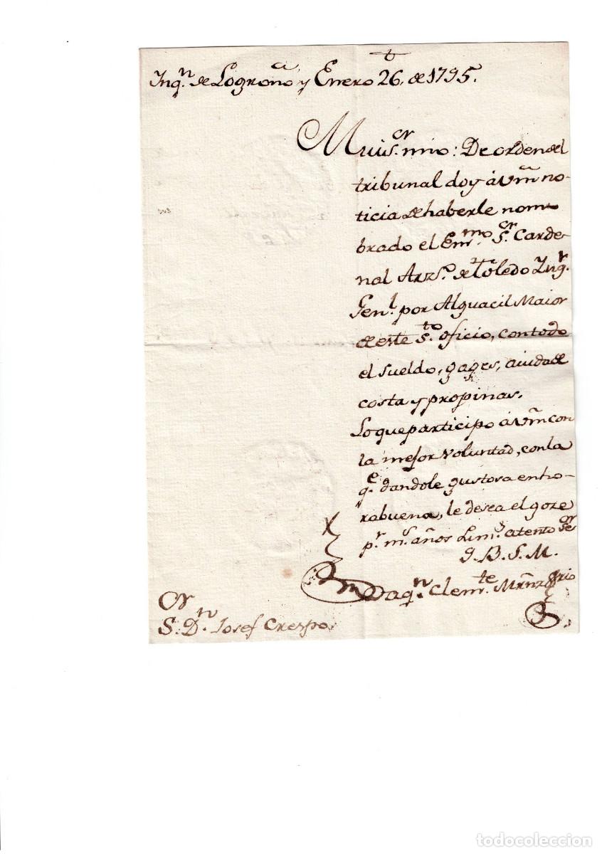 Manoscritti antichi: MANUSCRITO - INQUISICION DE LOGRO&Ntilde;O 1795 - ALGUACIL MAYOR DEL SANTO OFICIO