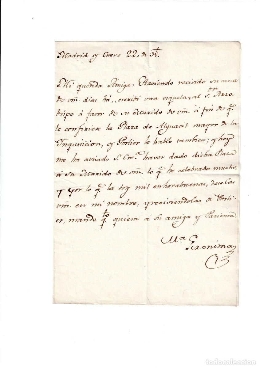 Manuscritos antiguos: 1795 - MANUSCRITO - CARTA - MADRID - PORLIER - ALGUACIL MAYOR DE LA INQUISICI&Oacute;N