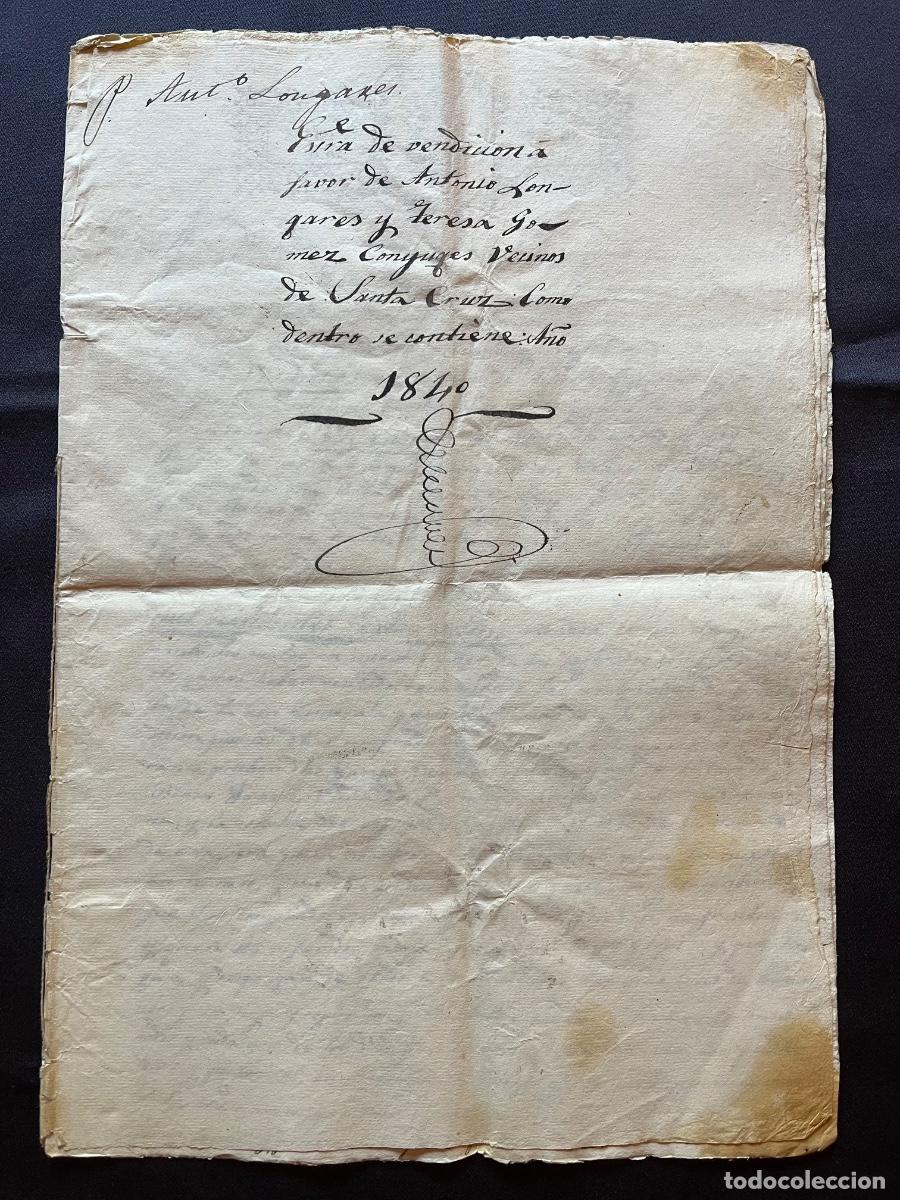 Manuscritos antiguos: Santa Cruz de Gr&iacute;o 1840, Escritura de Compraventa de Olivar.