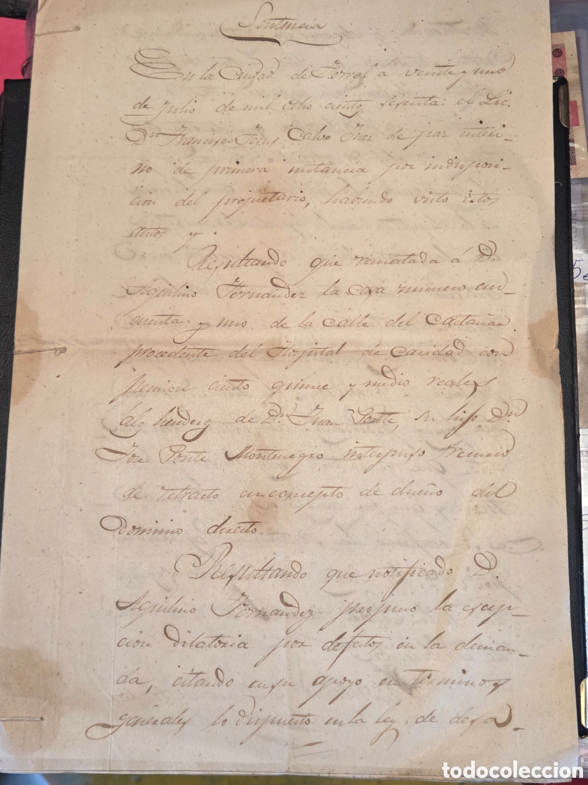 Manuscritos antiguos: FERROL 1860 MANUSCRITO SENTENCIA JUDICIAL
