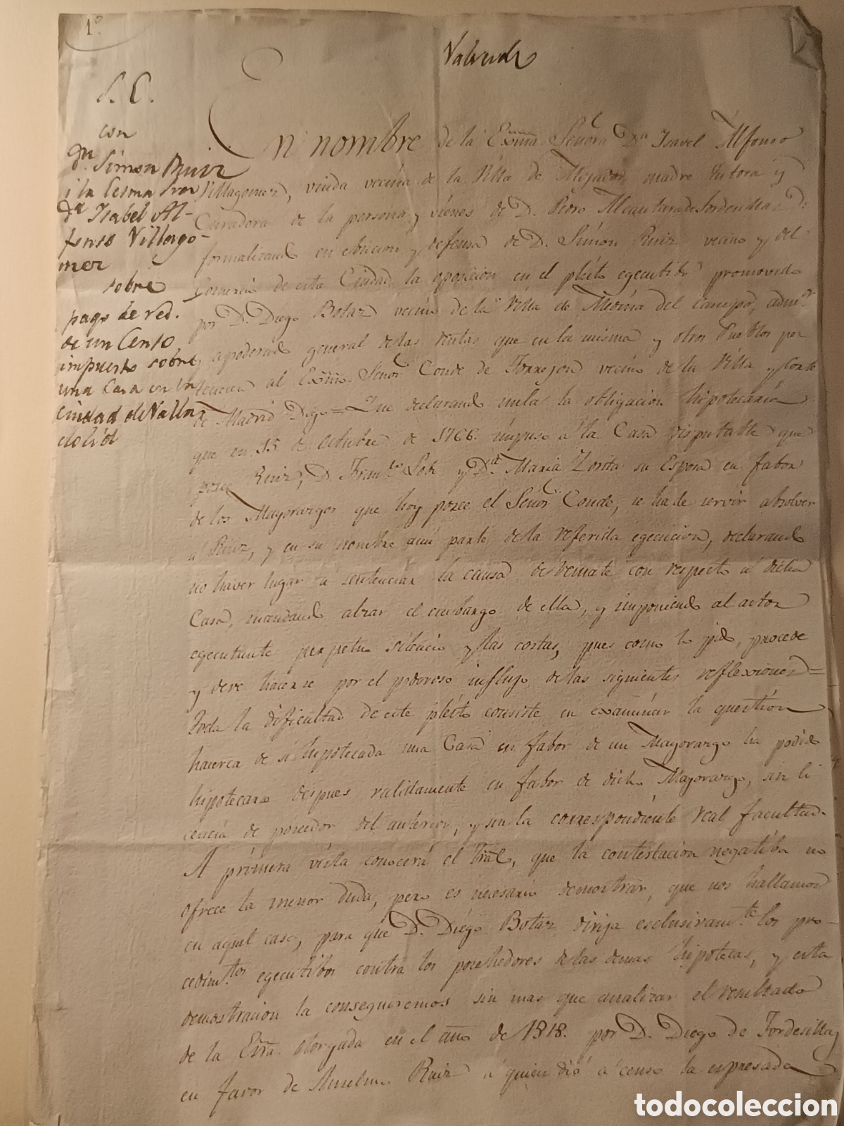 Manuscritos antiguos: MANUSCRITO 1829 VALLADOLID ALEGATO JUR&Iacute;DICO SOBRE CENSO PERPETUO CASA CUATRO CALLES CONDE TORREJON