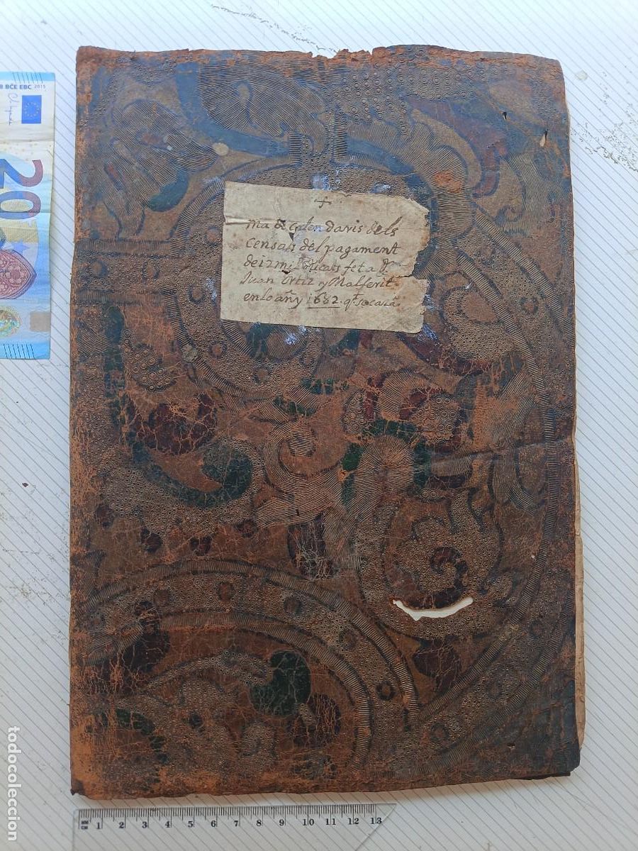 Manuscritos antiguos: Valencia. Manuscrito de 1682 en piel repujada de &eacute;poca. Juan Ortiz y Malferit, en valenciano