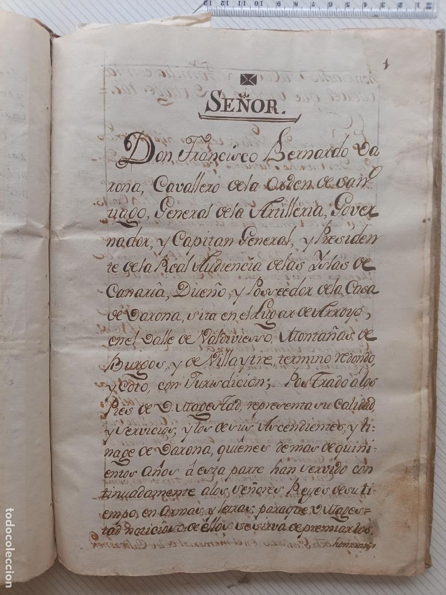 Manuscritos antiguos: Memorial o ejecutoria de nobleza. Linaje de los Barona, Varona. Francisco Bernardo Barona, Canarias