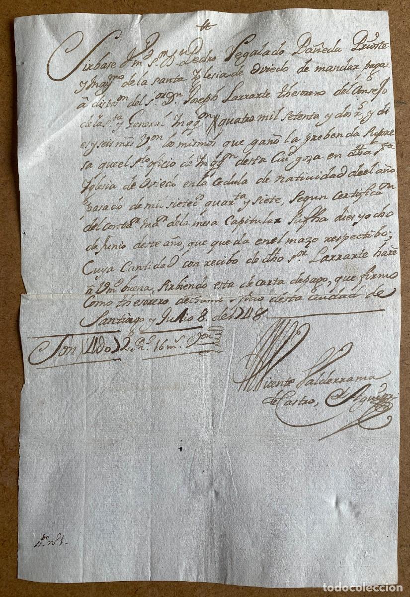 Manuscritos antiguos: 1748 Santiago de Compostela. Recibo de la Santa Inquisici&oacute;n de 4072 Reales para la redenci&oacute;n de pena