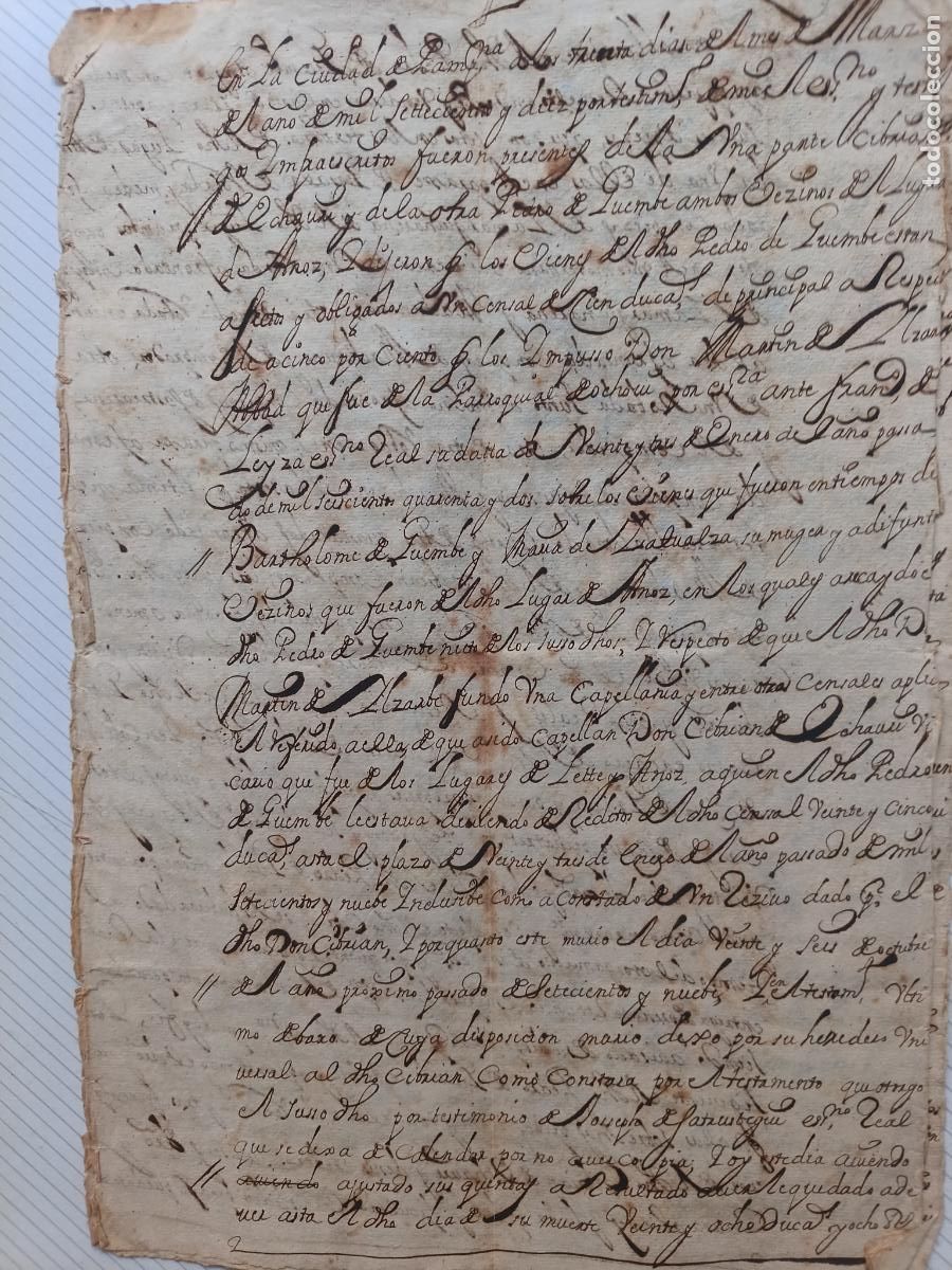 Manuscritos antiguos: Azoz, Pamplona, Navarra. Documento de 1710