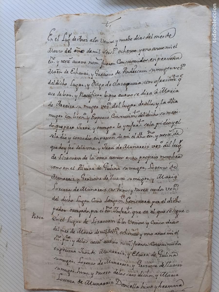 Manuscritos antiguos: Navarra, Anoz, documento de 1681 Juan de Mun&aacute;rriz