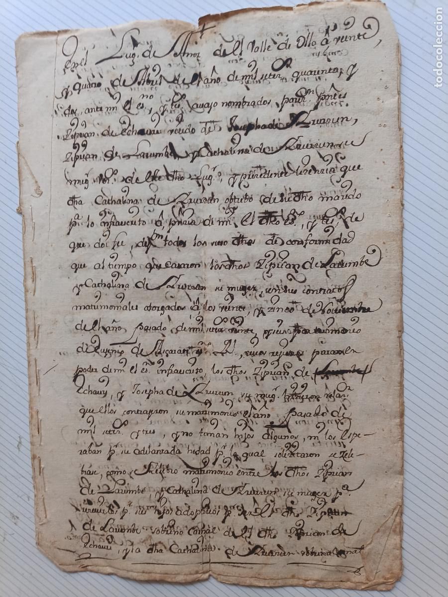 Manuscritos antiguos: Anoz, valle de Ollo, Navarra, 1742. Documento, contratos matrimoniales