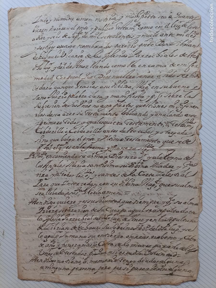 Manuscritos antiguos: Anoz, valle de Ollo, Navarra, 1709. Documento, juramento del vicario de la parroquia