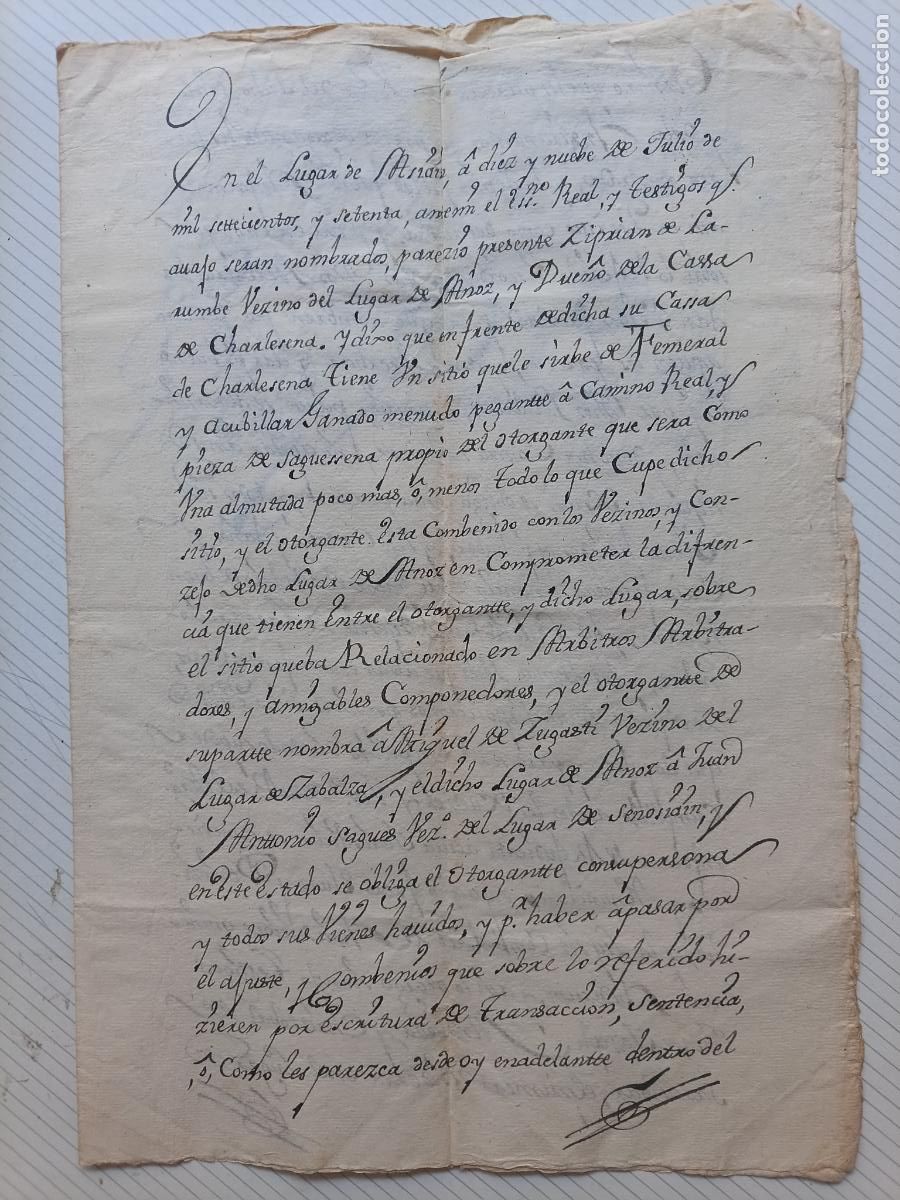 Manuscritos antiguos: Asi&aacute;in, Anoz, Navarra. 1770, compromiso en favor de Miguel de Zugasti