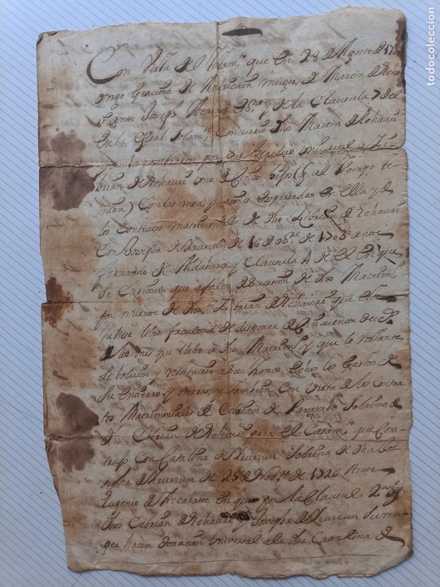 Manuscritos antiguos: Pamplona, Navarra. 1727, Testamento de Graciosa de Andric&aacute;in