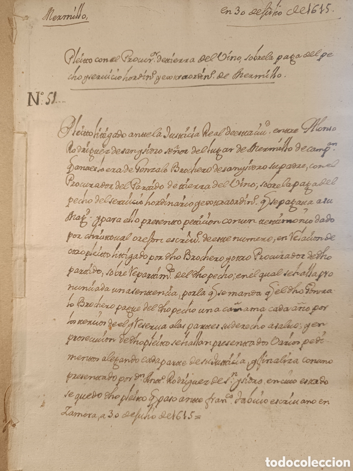 Manuscritos antiguos: MANUSCRITO ZAMORA 1615- PLEITO FISCAL SOBRE EL PECHO DEL SERVICIO ORDINARIO... LUGAR DE BERMILLO