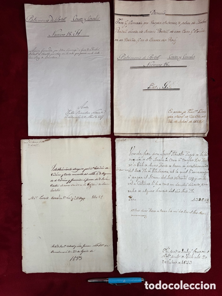 Manuscritos antiguos: Lote de 4 antiguos documentos notariales manuscritos! S.XVII.