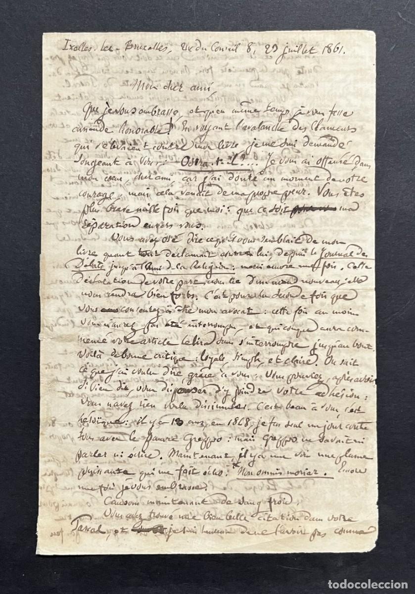 Manuscritos antiguos: Pierre-Joseph Proudhon - Carta aut&oacute;grafa firmada &ndash; &ldquo;Luchamos por la regeneraci&oacute;n de la humanidad&rdquo; -