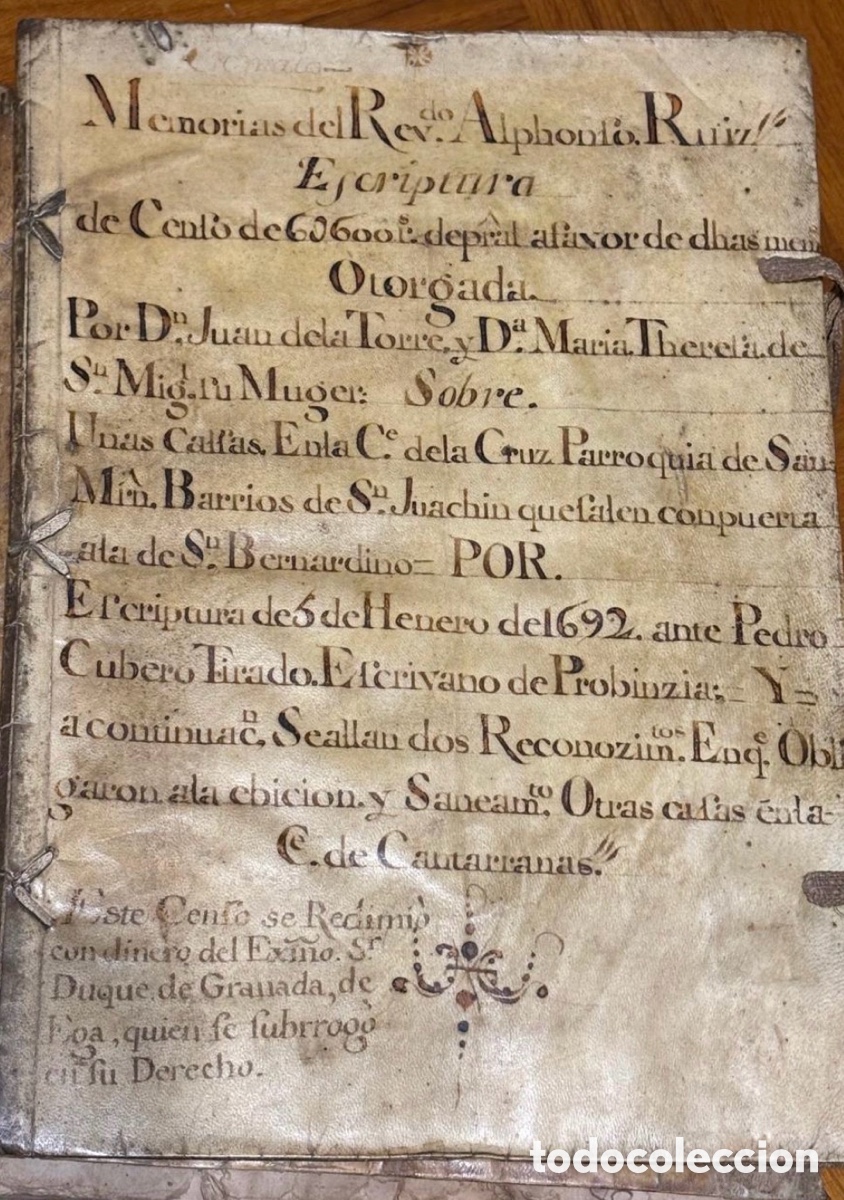 Manuscritos antiguos: Manuscrito escritura censo duque granada