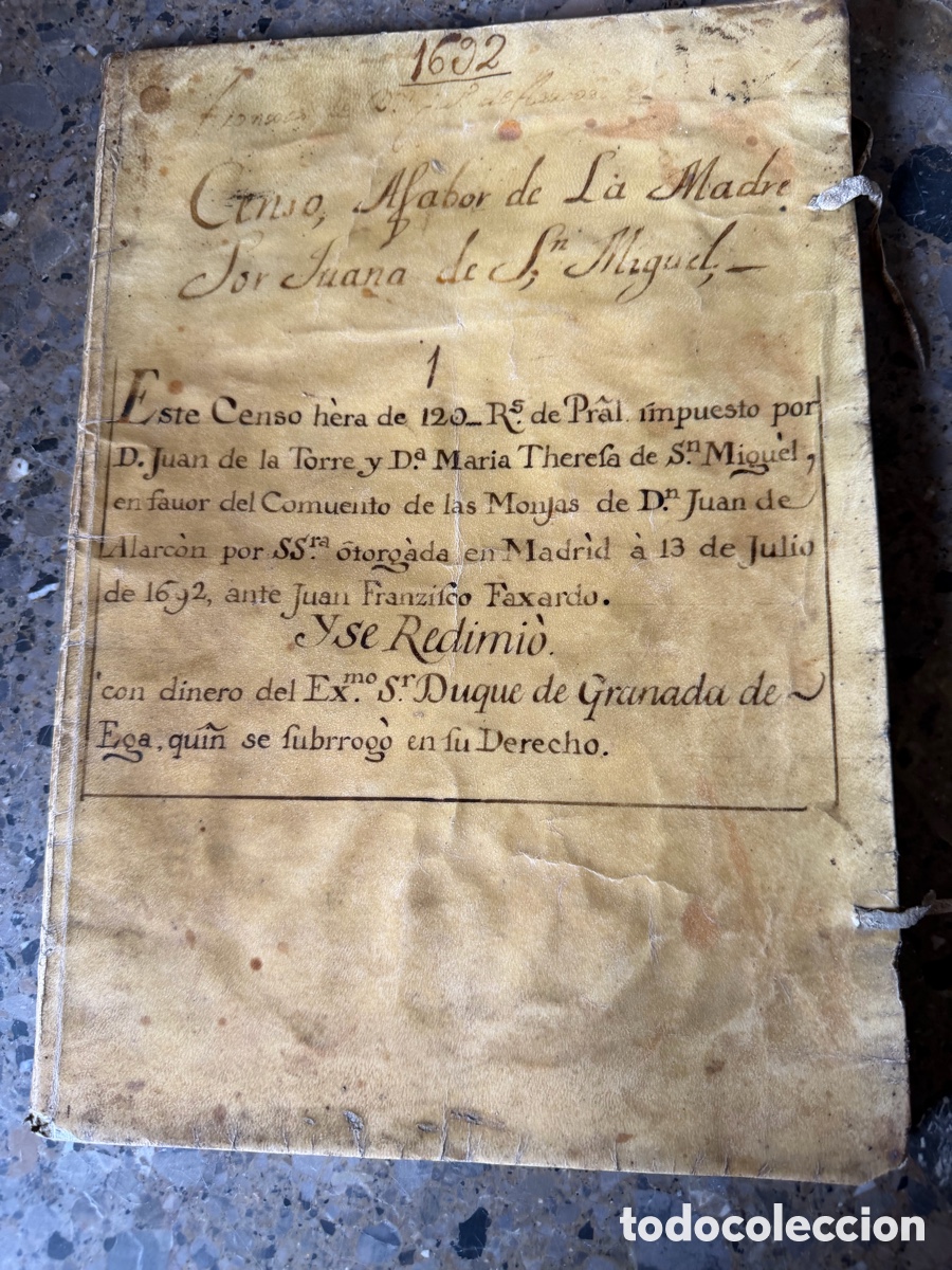 Manuscritos antiguos: Censo convento don Juan de Alarc&oacute;n Madrid duque granada