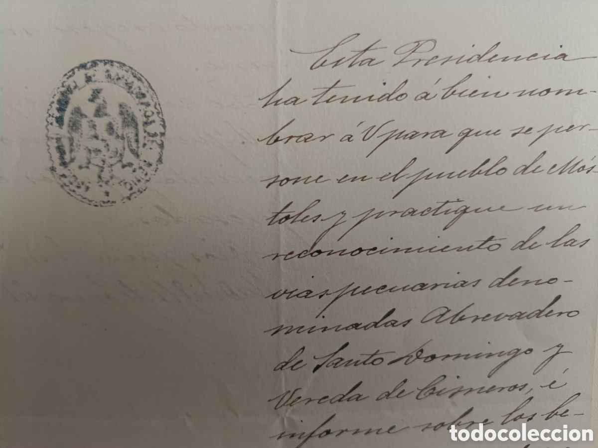 Manuscritos antiguos: DOCUMENTO MANUSCRITO 1895 FIRMA DEL MARQU&Eacute;S DE PERALES MADRID / M&Oacute;STOLES V&Iacute;AS PECUARIAS