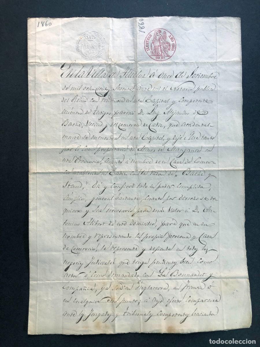 Manuscritos antiguos: HUELVA 1860 / PODER VENTA MINERALES MANGANESO ( BAEZA Y STAND - C&Aacute;DIZ ) CONSUL FRANCIA ANDALUC&Iacute;A