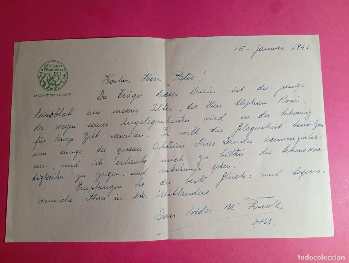 Manuscritos antiguos: Carta 1946 Biblioteca Montserrat a Abad&iacute;a Einsiedeln Suiza. Dom I. F.............. Con Sobre