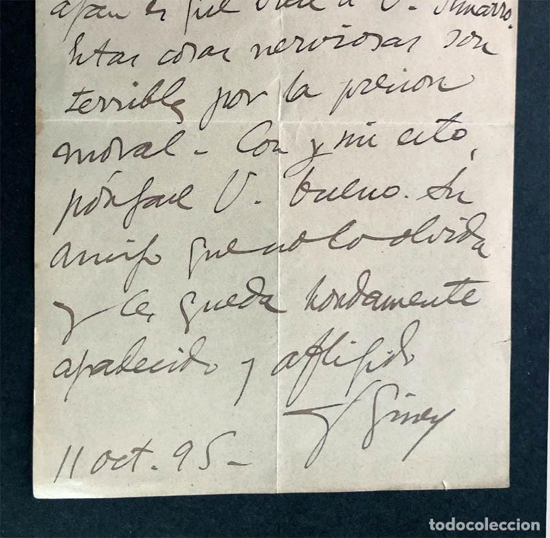 Manuscritos antiguos: CARTA 1895 / FRANCISCO GINER DE LOS R&Iacute;OS / A FAUSTINO SANCHO GIL ( escritor y pol&iacute;tico ) ZARAGOZA