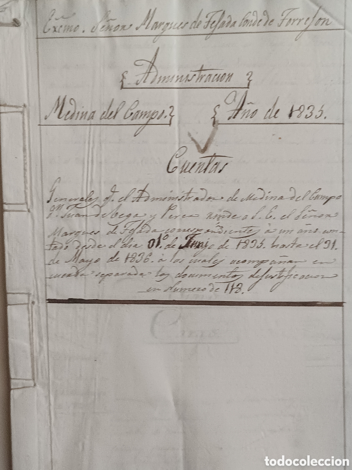 Manuscritos antiguos: MANUSCRITO CUENTAS MEDINA DEL CAMPO MARQU&Eacute;S DE TEJADA. 1835. 64 FOLIOS.