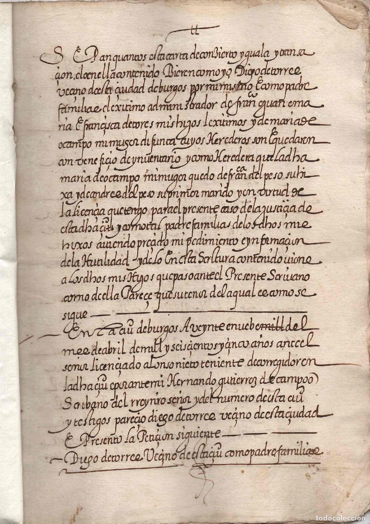 Manuscritos antiguos: EXPEDIENTE DE CONCORDIA SOBRE ADMINISTRACION DE BIENES HEREDITARIOS Y TUTELA DE MENORES. BURGOS 1605