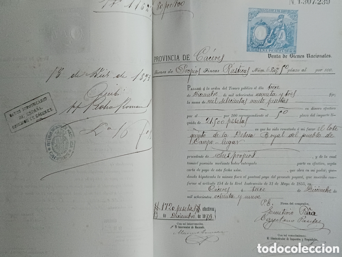 Manuscritos antiguos: 1889-1898- MANUSCRITO Y BOLET&Iacute;N C&Aacute;CERES: DESAMORTIZACI&Oacute;N CAMPO LUGAR, LOGROSAN, VECINOS Y FIRMAS.