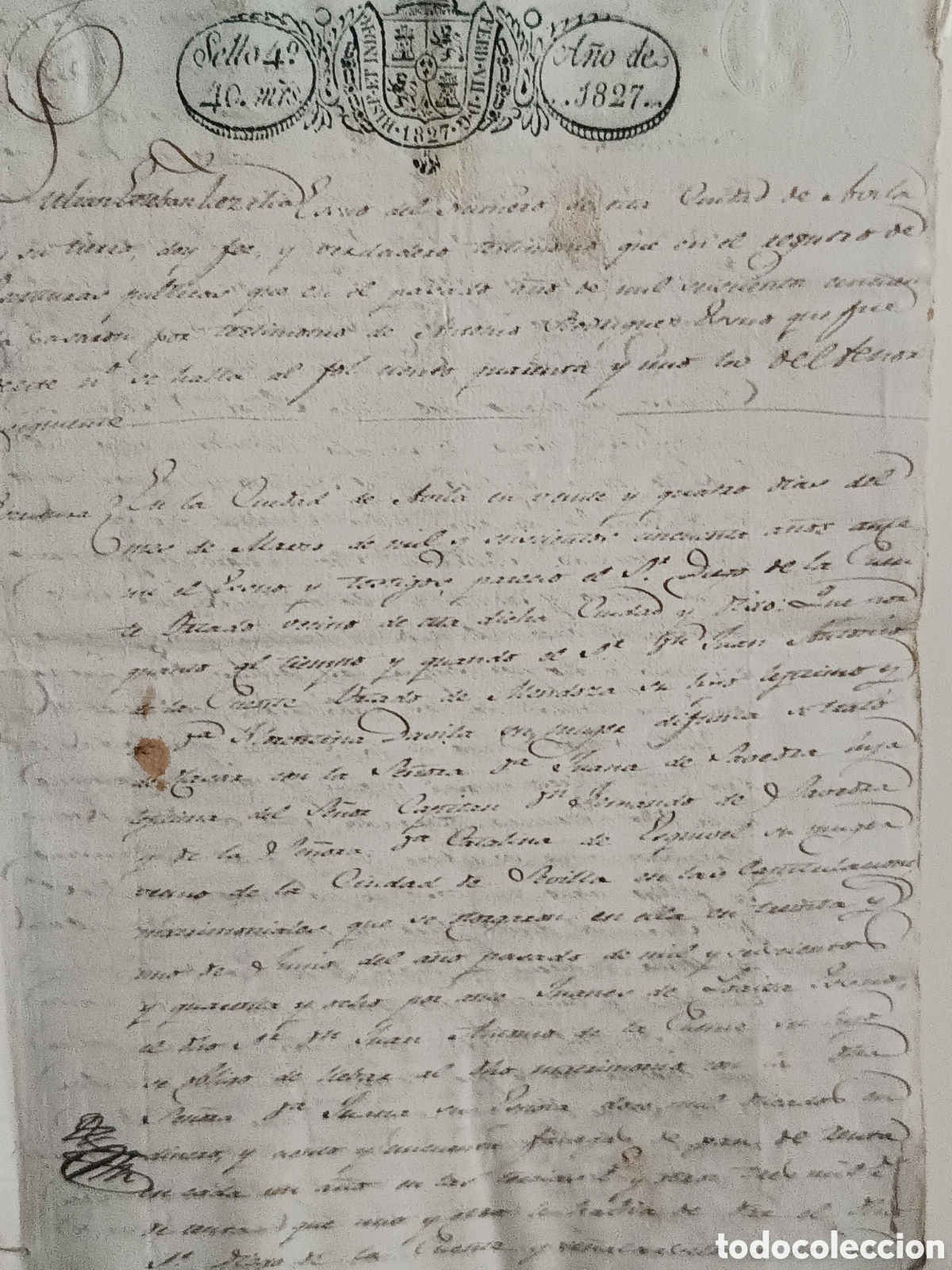 Manuscritos antiguos: MANUSCRITO AVILA 1827. CERTIFICACI&Oacute;N CAPITULACIONES MATRIMONIALES DE 1650. 7 FOLIOS. PAPEL TIMBRADO.