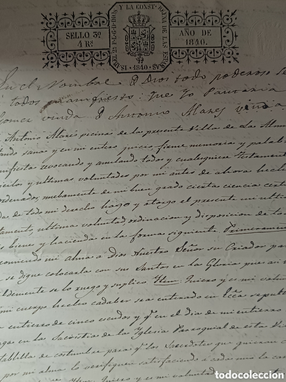 Manuscritos antiguos: TESTAMENTO MANUSCRITO LAURENCIA G&Oacute;MEZ, LA ALMUNIA DE DO&Ntilde;A GODINA ZARAGOZA 1837-1847 FUERO DE ARAGON