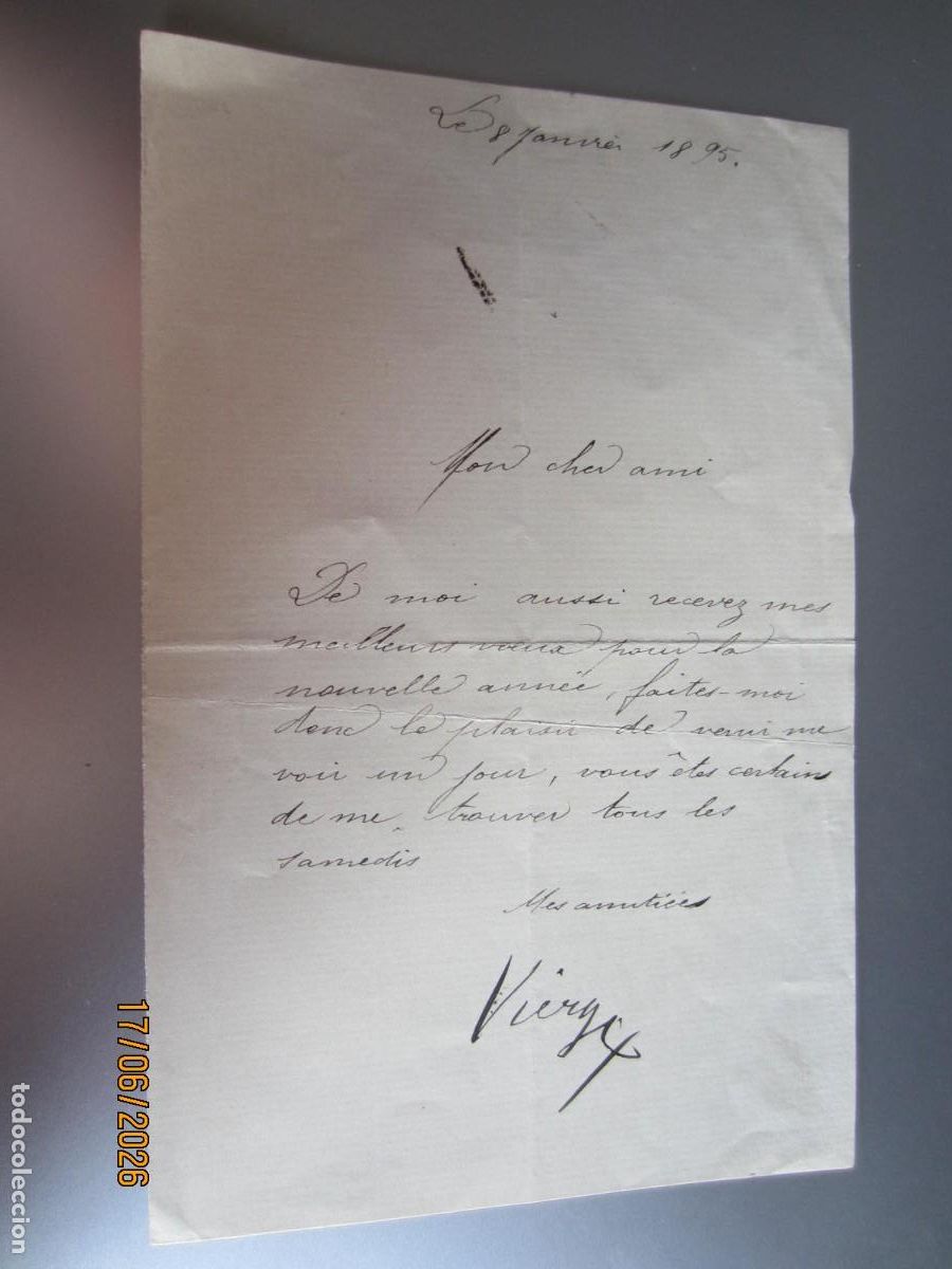 Manuscritos antiguos: 1895-CARTA MANUSCRITA Y FIRMADA POR DANIEL URRABIETA VIERGE. PINTOR Y GRAN ILUSTRADOR.ORIGINAL