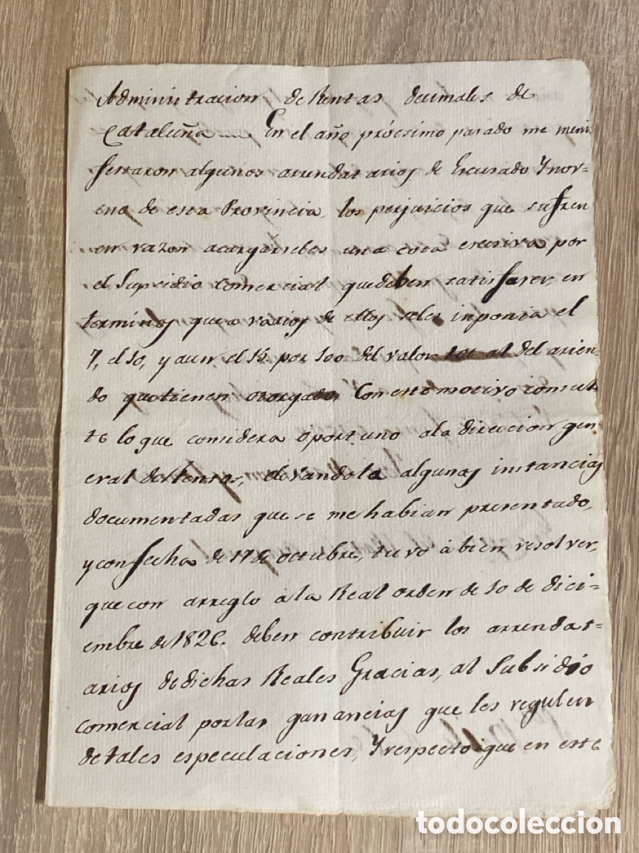 Manuscritos antiguos: Circular manuscrita Catalu&ntilde;a 1828 perjuicios que sufren Reales Gracias Subsidio Comercial