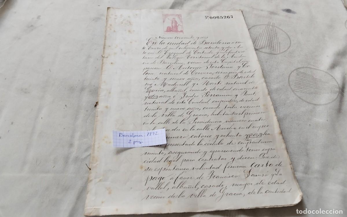 Manuscritos antiguos: BARCELONA - , MANUSCRITO CON TIMBROLOGIA A&Ntilde;O 1872 , 7 PAG