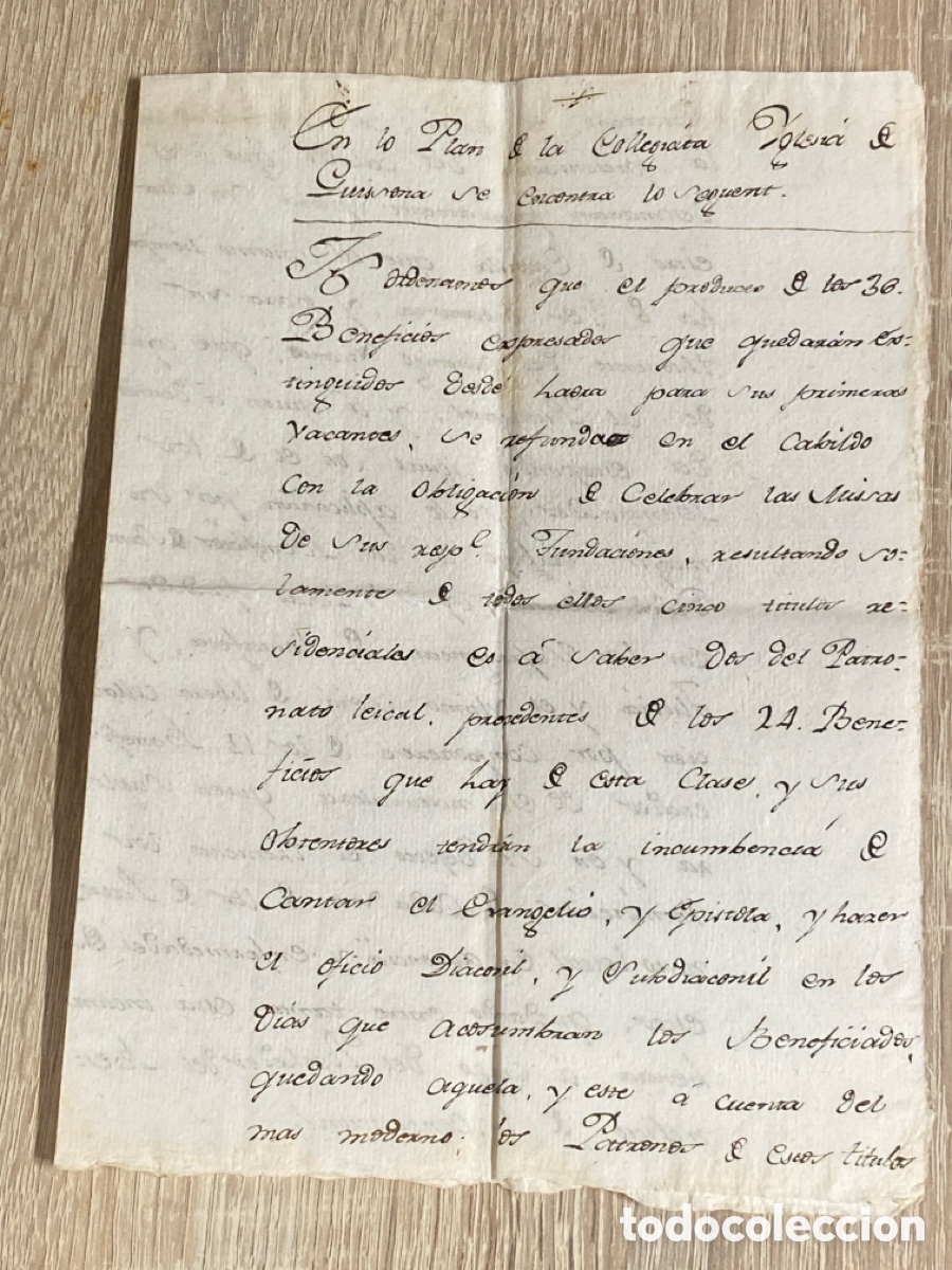 Manuscritos antiguos: Siglo XVIII documento manuscrito Iglesia de Guissona Beneficios - Obligaci&oacute;n de celebrar las Misas
