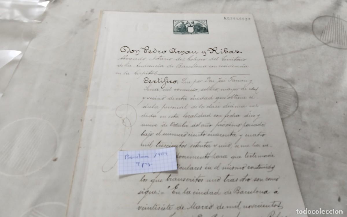 Manuscritos antiguos: BARCELONA , MANUSCRITO CON TIMBROLOGIA A&Ntilde;O 1909 , 9 PAG