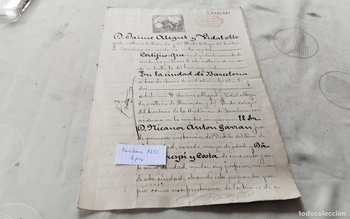 Manuscritos antiguos: BARCELONA , MANUSCRITO CON TIMBROLOGIA A&Ntilde;O 1882 , 4 PAG
