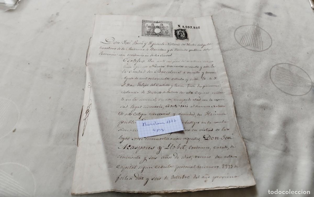 Manuscritos antiguos: BARCELONA , MANUSCRITO CON TIMBROLOGIA A&Ntilde;O 1877 , 4 PAG