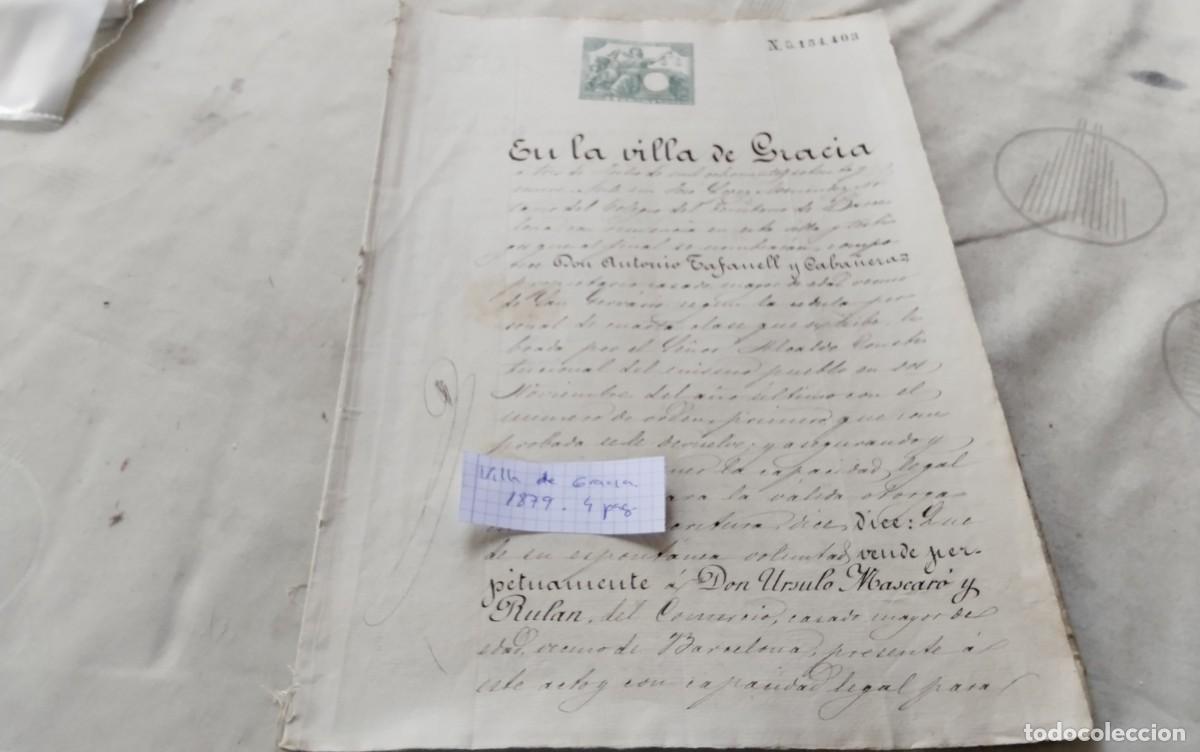 Manuscritos antiguos: BARCELONA- VILLA DE GRACIA , MANUSCRITO CON TIMBROLOGIA A&Ntilde;O 1879 , 4 PAG